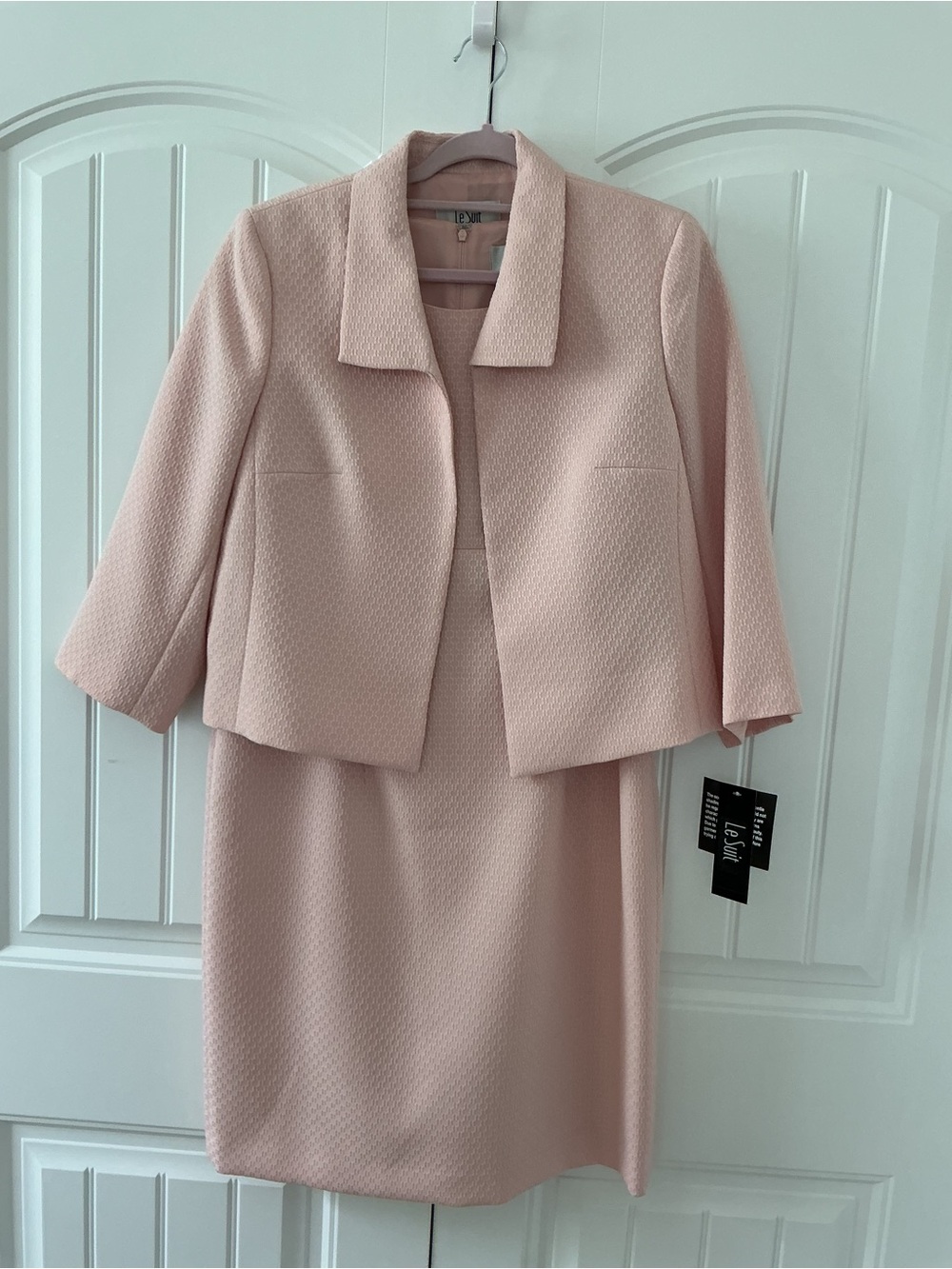 NWT Le Suit Light Pink Dress and Cropped Jacket Set